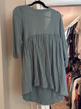 Free People Sage Green Textured Boho Tunic Dress